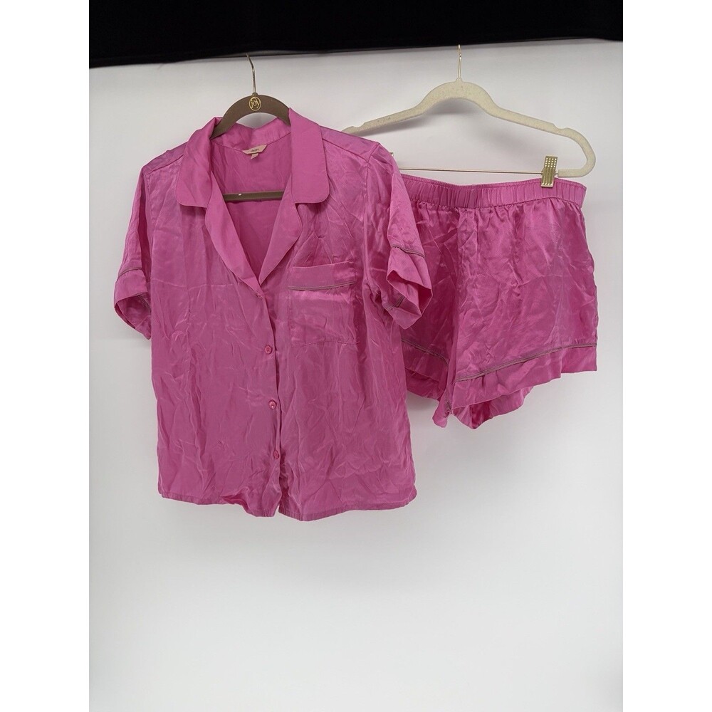 Eberjay Washable Silk Shorts And Short Sleeve Button Pajama Set Pink Women’s S